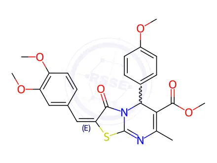 Chemical structure of methyl 2-(3,4-dimethoxybenzylidene)-5-(4-methoxyphenyl)-7-methyl-3-oxo-2,3-dihydro-5H-[1,3]thiazolo[3,2-a]pyrimidine-6-carboxylate