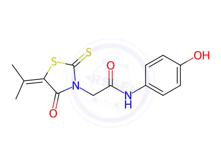 Chemical structure of N-(4-Hydroxyphenyl)-2-(4-oxo-5-(propan-2-ylidene)-2-thioxothiazolidin-3-yl)acetamide