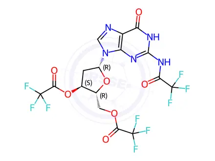 Chemical structure of 3'-O,5'-O-Bis(trifluoroacetyl)-2'-deoxy-N-(trifluoroacetyl)guanosine