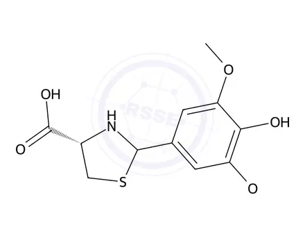 Chemical structure of (4S)-2-(4-hydroxy-3,5-dimethoxyphenyl)thiazolidine-4-carboxylic acid