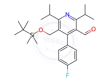 Chemical structure of 5-tert-Butyldimethylsilyloxymethyl-2,6-diisopropyl-4-(4-fluorophenyl)-pyridine-3-carboxaldehyde