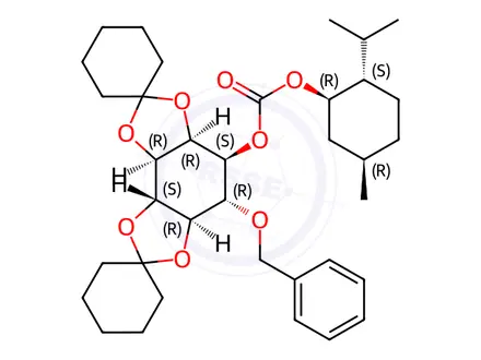 Chemical structure of 6-O-Benzyl-1-(-)-carboxymenthyl-2,3;4,5-di-O-cyclohexylidene-D-myo-inositol
