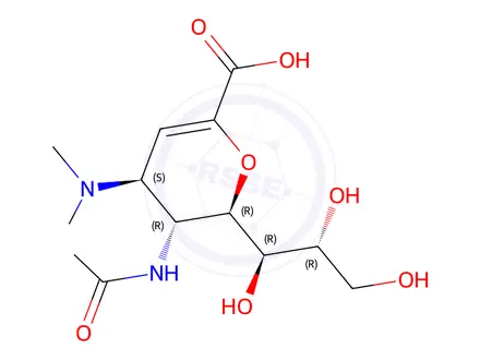 Chemical structure of 5-(Acetylamino)-2,6-anhydro-3,4,5-trideoxy-4-(dimethylamino)-D-glycero-D-galacto-non-2-enonic Acid