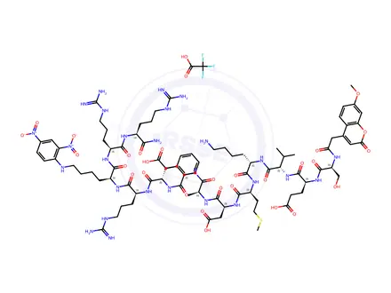Chemical structure of Mca-Amyloid β/A4 Protein Precursor770 (667-676)-Lys(Dnp)-Arg-Arg amide trifluoroacetate salt