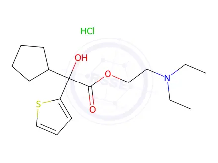 Chemical structure of 2-(diethylamino)ethyl alpha-cyclopentyl-alpha-hydroxythiophen-2-acetate hydrochloride