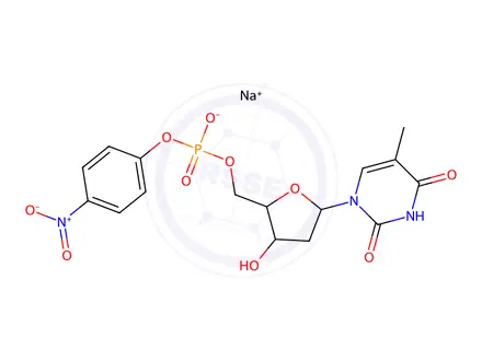 Chemical structure of Sodium ((2R,3S,5R)-3-hydroxy-5-(5-methyl-2,4-dioxo-3,4-dihydropyrimidin-1(2H)-yl)tetrahydrofuran-2-yl)methyl (4-nitrophenyl) phosphate