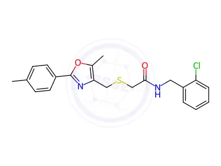 Chemical structure of Acetamide, N-[(2-chlorophenyl)methyl]-2-[[[5-methyl-2-(4-methylphenyl)-4-oxazolyl]methyl]thio]-
