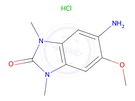 Chemical structure of 5-Amino-6-methoxy-1,3-dimethyl-1,3-dihydro-benzoimidazol-2-one Hydrochloride