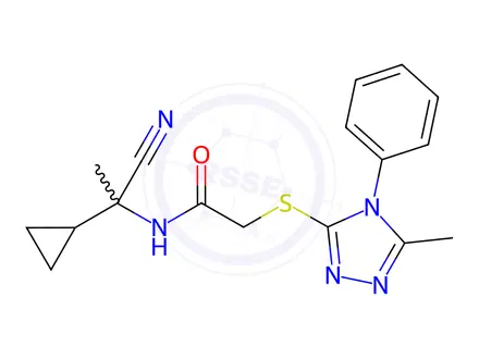 Chemical structure of N-(1-Cyano-1-cyclopropylethyl)-2-((5-methyl-4-phenyl-4H-1,2,4-triazol-3-yl)thio)acetamide
