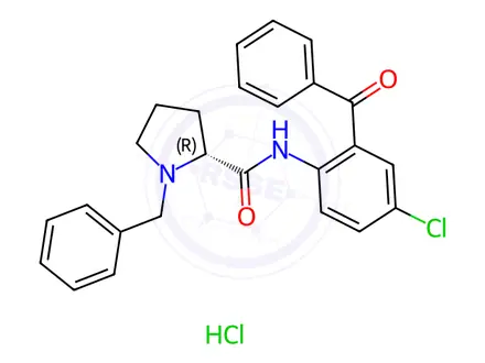 Chemical structure of (R)-N-(2-Benzoyl-4-chlorophenyl)-1-benzylpyrrolidine-2-carboxamide Hydrochloride