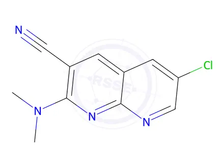 Chemical structure of 6-Chloro-2-(dimethylamino)-1,8-naphthyridine-3-carbonitrile