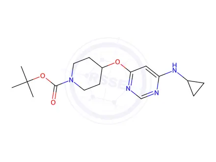 Chemical structure of 4-(6-CyclopropylaMino-pyriMidin-4-yloxy)-piperidine-1-carboxylic acid tert-butyl ester