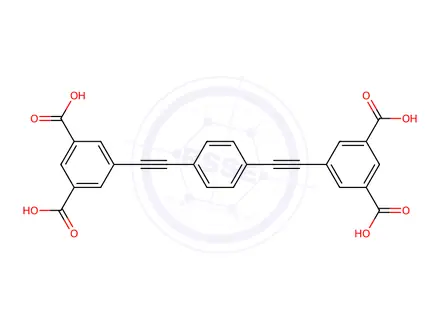 Chemical structure of 1,3-Benzenedicarboxylic acid, 5,5'-(1,4-phenylenedi-2,1-ethynediyl)bis-