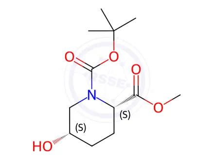 Chemical structure of (2S,5S)-1-tert-Butyl 2-methyl 5-hydroxypiperidine-1,2-dicarboxylate