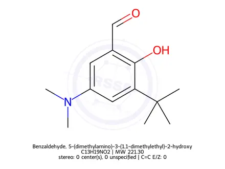 Chemical structure of Benzaldehyde, 5-(dimethylamino)-3-(1,1-dimethylethyl)-2-hydroxy-