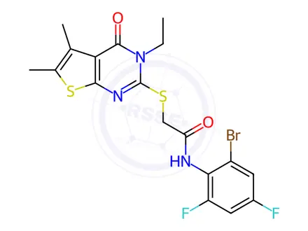 Chemical structure of N-(2-Bromo-4,6-difluorophenyl)-2-((3-ethyl-5,6-dimethyl-4-oxo-3,4-dihydrothieno[2,3-d]pyrimidin-2-yl)thio)acetamide