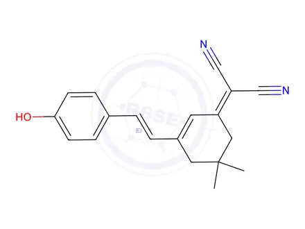 Chemical structure of (E)-2-(3-(4-Hydroxystyryl)-5,5-methylcyclohex-2-enylidene)malononitrile