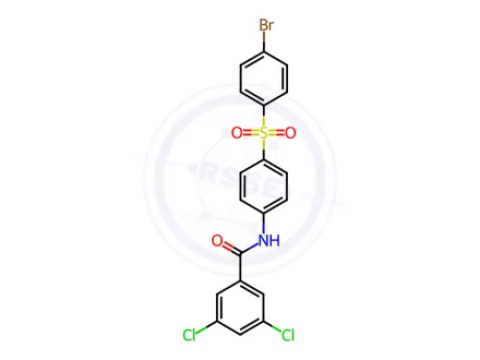 Chemical structure of N-(4-((4-bromophenyl)sulfonyl)phenyl)-3,5-dichlorobenzamide