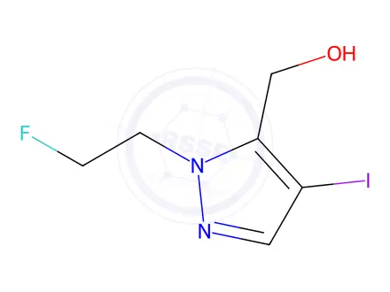 Chemical structure of 1-(2-fluoroethyl)-4-iodo-1H-pyrazol-5-yl]methanol