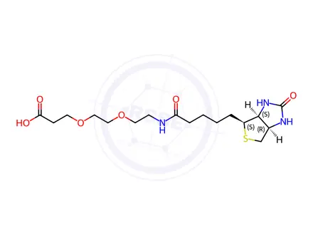 Chemical structure of rel 3-(2-(2-(5-((3aS,4S,6aR)-2-oxohexahydro-1H-thieno[3,4-d]imidazol-4-yl)pentanamido)ethoxy)ethoxy)propanoic acid