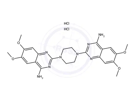 Chemical structure of 1,4-bis(4-amino-6,7-dimethoxy-2-quinazolinyl)piperazine dihydrochloride