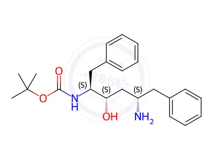 Chemical structure of Carbamic acid, N-[(1S,2S,4S)-4-amino-2-hydroxy-5-phenyl-1-(phenylmethyl)pentyl]-, 1,1-dimethylethyl ester