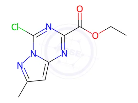 Chemical structure of ethyl 4-chloro-7-methyl-pyrazolo[1,5-a][1,3,5]triazine-2-carboxylate