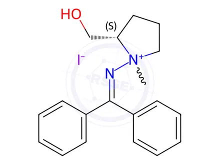 Chemical structure of (2S)-1-Methyl-1-[N-(diphenylmethylene)]-2-hydroxymethylpyrrolidine, Hydrazonium Iodide