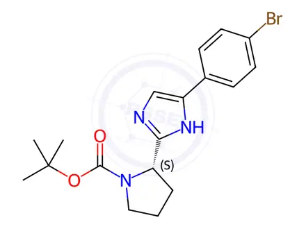 Chemical structure of (S)-tert-Butyl 2-(5-(4-bromophenyl)-1H-imidazol-2-yl)pyrrolidine-1-carboxylate