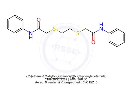 Chemical structure of 2,2-(ethane-1,2-diylbis(sulfanediyl))bis(N-phenylacetamide)