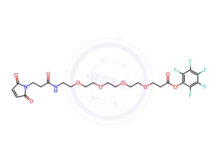 Chemical structure of 4,7,10,13-Tetraoxa-16-azanonadecanoic acid, 19-(2,5-dihydro-2,5-dioxo-1H-pyrrol-1-yl)-17-oxo-, 2,3,4,5,6-pentafluorophenyl ester