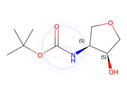 Chemical structure of Carbamic acid, N-[(3 S,4 S)-tetrahydro-4-hydroxy-3-furanyl]-, 1,1-dimethylethyl ester