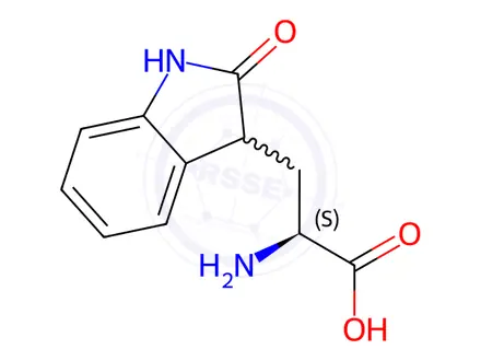 Chemical structure of (2S)-2-amino-3-(2-oxoindolin-3-yl)propanoic acid
