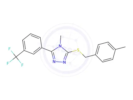 Chemical structure of 4-Methyl-3-((4-methylbenzyl)thio)-5-(3-(trifluoromethyl)phenyl)-4H-1,2,4-triazole