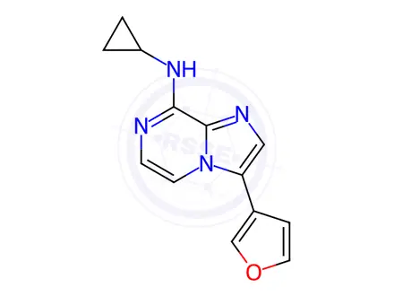 Chemical structure of N-Cyclopropyl-3-(furan-3-yl)imidazo[1,2-a]pyrazin-8-amine
