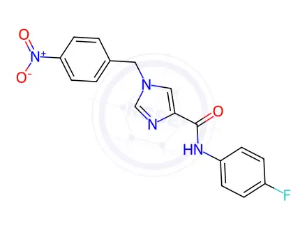 Chemical structure of N-(4-fluorophenyl)-1-(4-nitrobenzyl)-1H-imidazole-4-carboxamide