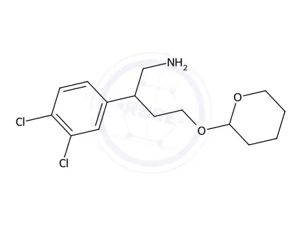 Chemical structure of 2-(3,4-Dichlorophenyl)-4-(tetrahydro-2H-pyran-2-yloxy)-1-butanamine