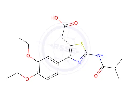 Chemical structure of 2-(4-(3,4-Diethoxyphenyl)-2-isobutyramidothiazol-5-yl)acetic acid