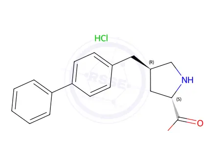 Chemical structure of (2S,4R)-4-([1,1'-biphenyl]-4-ylmethyl)pyrrolidine-2-carboxylic acid hydrochloride