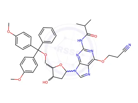 Chemical structure of 6-O-(2-Cyanoethyl)-2'-deoxy-5'-O-DMT-N2-Isobutyrylguanosine