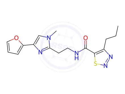 Chemical structure of N-(2-(4-(Furan-2-yl)-1-methyl-1H-imidazol-2-yl)ethyl)-4-propyl-1,2,3-thiadiazole-5-carboxamide