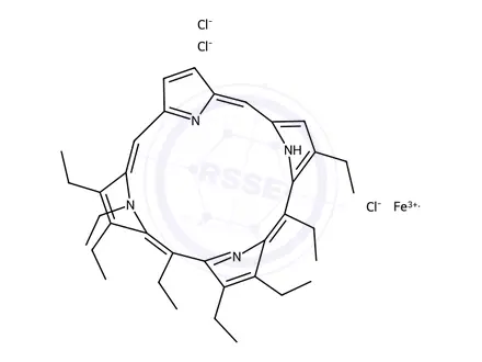 Chemical structure of Iron,chloro[2,3,7,8,12,13,17,18-octaethyl-21H,23H-porphinato(2-)-kN21,kN22,kN23,kN24]-, (SP-5-12)-