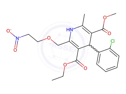Chemical structure of 3-Ethyl 5-Methyl 4-(2-Chlorophenyl)-6-methyl-2-((2-nitroethoxy)methyl)-1,4-dihydropyridine-3,5-dicarboxylate