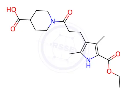 Chemical structure of 1-{3-[5-(Ethoxycarbonyl)-2,4-dimethyl-1H-pyrrol-3-yl]propanoyl}piperidine-4-carboxylic acid