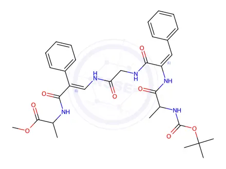 Chemical structure of tert-butyloxycarbonyl-alanyl-dehydrophenylalanyl-glycyl-dehydrophenylalanyl-alanyl-methoxy