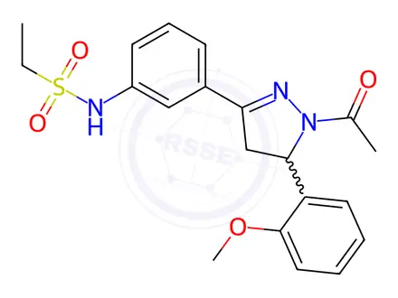Chemical structure of N-(3-(1-Acetyl-5-(2-methoxyphenyl)-4,5-dihydro-1H-pyrazol-3-yl)phenyl)ethanesulfonamide