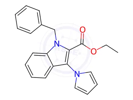 Chemical structure of Ethyl 1-benzyl-3-(1H-pyrrol-1-yl)-1H-indole-2-carboxylate