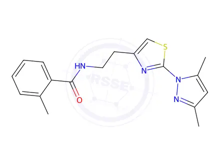 Chemical structure of N-(2-(2-(3,5-Dimethyl-1H-pyrazol-1-yl)thiazol-4-yl)ethyl)-2-methylbenzamide