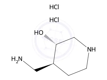 Chemical structure of trans-4-(aminomethyl)piperidin-3-ol dihydrochloride