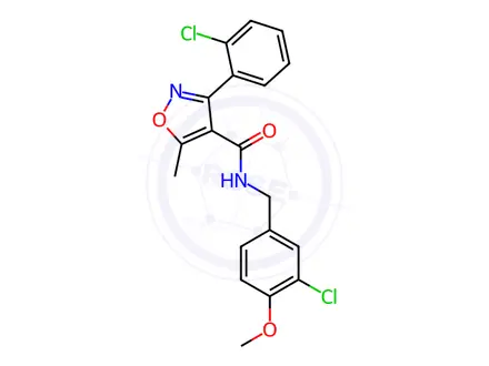 Chemical structure of N-(3-chloro-4-methoxybenzyl)-3-(2-chlorophenyl)-5-methylisoxazole-4-carboxamide
